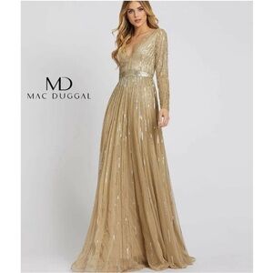 Mac Duggal Champagne Sequin Maxi Dress